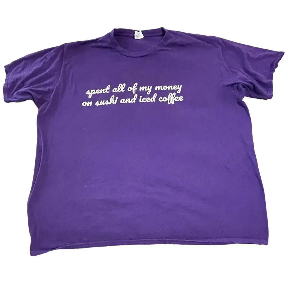 Spent all my‎ money on sushi and coffee tee Size 2XL Crew Neck Purple Unisex